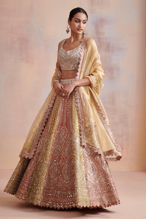 Mirror Lehenga, Rust Blouse, Gold Lehenga, Mirror Work Lehenga, Red Lehenga, Embroidered Lehenga, Wedding Lehenga, Silk Lehenga, Lehenga Designs