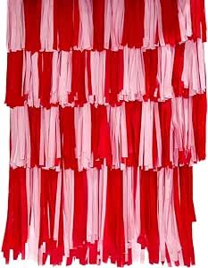 Fringe Decorations, Valentines Streamer Decorations, Christmas Fringe Backdrop, Ceiling Fringe Garland Diy, Backdrop Christmas Party, Hot Pink Tassel Backdrop, Party Fringe, Valentine’s Day Streamers, Red Party Decorations