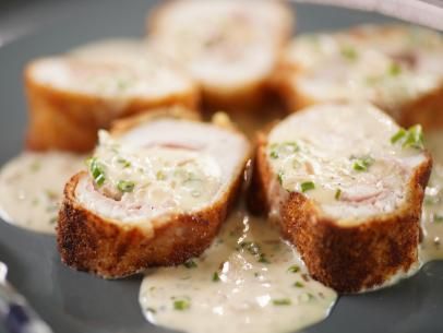 Chicken Cordon Bleu Recipe | Geoffrey Zakarian | Food Network Food Network Chicken Cordon Bleu, Jeffrey Zakarian Recipes Food Network, Chicken Cordon Bleu Food Network, Geoffrey Zakarian Recipes, Dijon Cream Sauce, Cordon Bleu Recipe, Florence Food, Chicken Cordon Bleu Recipe, Cordon Blue