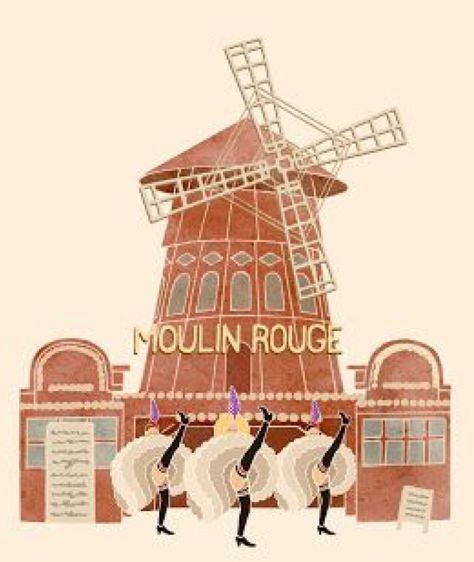 Cherry Schnapps, Windmill Tattoo, Folies Bergere, Retreat Design, Moulin Rouge Paris, Windmill Art, Saloon Girls, Paris Illustration, French Theme