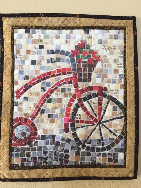 Abstract Mosaic Bicycle Fiber Art Quilted Wall Hanging, Textile Art, Fabric Bike Wall Quilt, Handmade Modern Quilted Art Bicycle Quilt, Mosaic Stepping Stones, Abstract Mosaic, Hanging Quilts, Fiber Art Quilts, Mosaic Projects, Wall Quilts, Handmade Modern, Quilted Wall Hangings