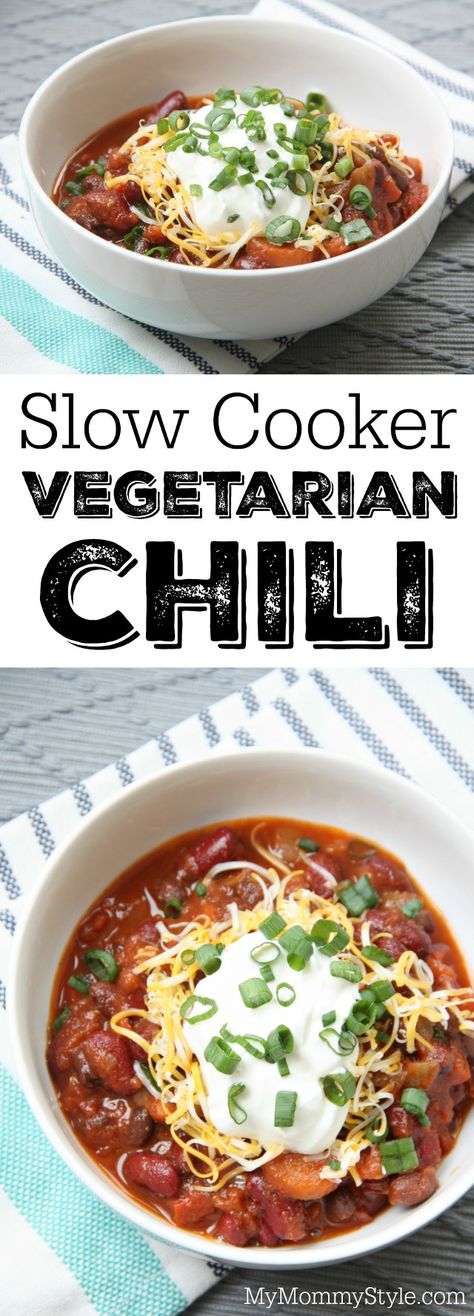 Slow cooker vegetarian chili Crock Pot Vegetarian Chili, Crock Pot Vegetarian, Vegetarian Chili Crock Pot, Easy Bean Recipes, Slow Cooker Vegetarian Chili, Beans And Tomatoes, Slow Cooker Chili Recipe, Vegetarian Chili Recipe, Lentil Chili