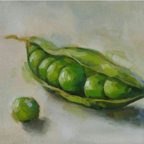 Peas in a Pod oil painting. kaliegravesart.com @kalie.graves.art Vegetable Painting, Snow Peas, Still Life Fruit, Watercolor Fruit, Food Painting, Oil Pastel Art, Fruit Painting, 수채화 그림, Painting Still Life