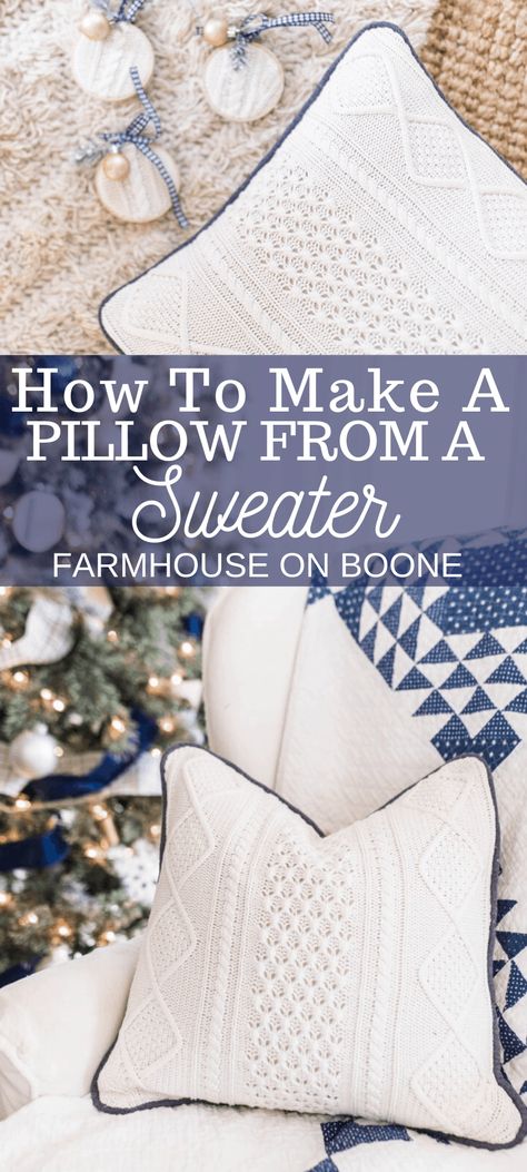 Sweater Pillow Covers, Farmhouse On Boone, Thrift Ideas, Christmas Pillows Diy, Make Your Own Pillow, Make A Pillow, Sweater Pillow, Diy Pillow Covers, Diy Sewing Tutorials