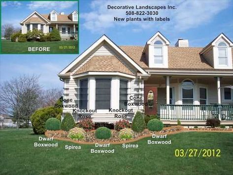 Front Yard Landscape Designs - Decorative Landscapes Inc Bay Window Garden, Window Garden Ideas, Boxwood Landscaping, Landscape Ideas Front Yard Curb Appeal, Front Yard Landscape, Front Yard Plants, Porch Landscaping, Yard Landscape, Backyard Landscape