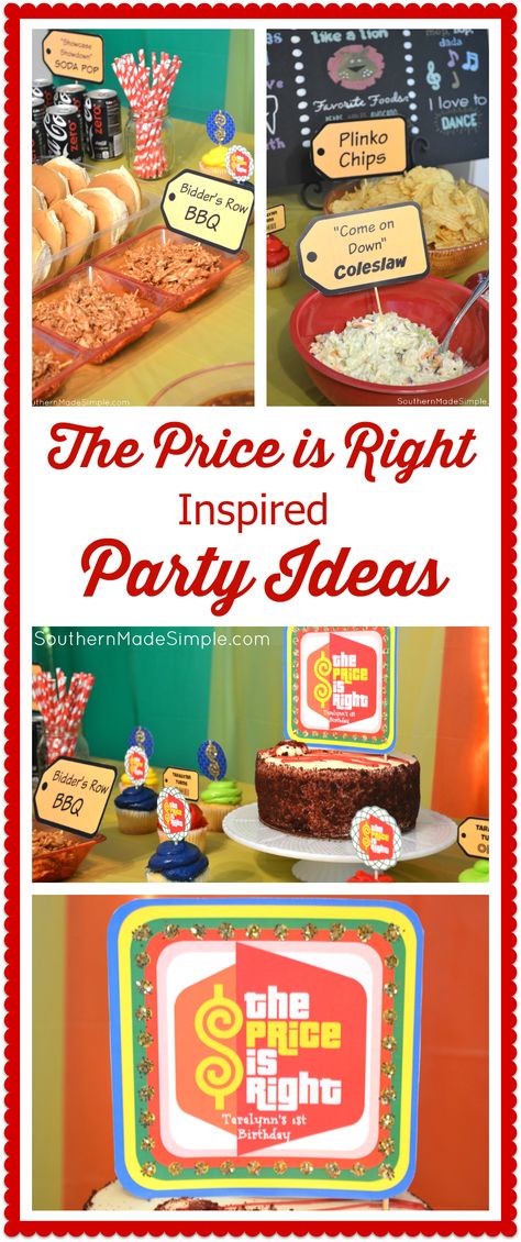 Price is Right Party Ideas + FREE printables! Price is Right Themed Birthday Party Price Is Right Party, Picnic Themes, Office Party Games, Price Is Right Games, Food Bars, Girls Party Decorations, The Price Is Right, Price Is Right