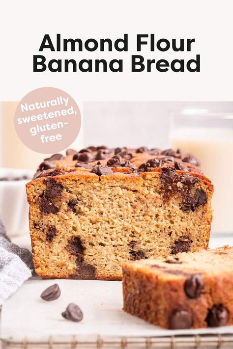 This almond flour banana bread is super easy to make in one bowl with only 8 ingredients. It's moist, fluffy, naturally sweetened, gluten-free and absolutely delicious! Banana Bread With Almond Flour, Flavored Breads, Bread With Almond Flour, Banana Bread Almond Flour, Almond Flour Banana Bread, Banana Bread Recipe Easy Moist, Almond Flour Banana, Zucchini Banana Bread, Flours Banana Bread