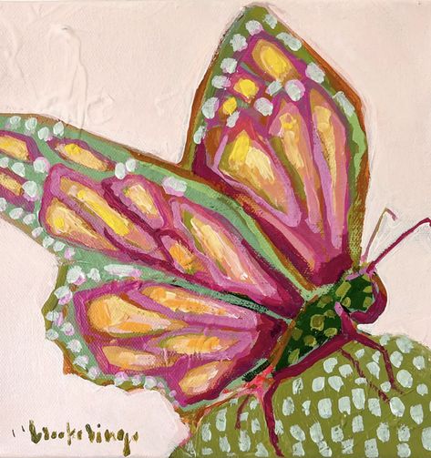 Pastel Butterfly Drawing, How To Paint Butterflies, Diy Butterfly Painting, Simple Butterfly Painting, Butterfly Collage Art, Butterfly Painting Easy, Abstract Butterfly Painting, Pink And Green Butterfly, Butterfly Paintings