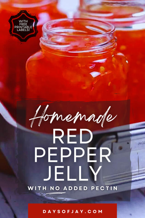 Jars of homemade red pepper jelly. Homemade Red Pepper Jelly, Red Pepper Chutney, Red Pepper Jelly Recipe Canning, Pepper Jelly Recipe No Pectin, Sweet Red Pepper Jelly Recipe, Red Pepper Jelly Recipe, Pepper Jelly Recipe, Pepper Jelly Recipes, Red Pepper Jelly