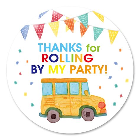 Birthday Labels, Party Stickers, Wheels On The Bus, School Supply Labels, Favor Labels, Birthday List, Adhesive Paper, The Bus, 2nd Birthday Parties