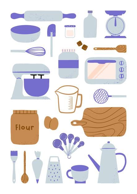 Baking Drawings, Baking Equipment Kitchen Tools, Cooking Tools Illustration, Cooking Animation, Baking Tools Illustration, Desserts Logo, Farmers Market Poster, Baking Tools And Equipment, Blackboard Sign