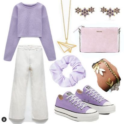 Lilac Sneakers Outfit, Lilac Sweatshirt Outfit, Outfits With Purple Converse, Purple Crewneck Outfit, Lilac Converse Outfit, Crewneck Outfit Winter, Purple Sneakers Outfit, Converse Low Tops Outfit, Lilac Sweater Outfit