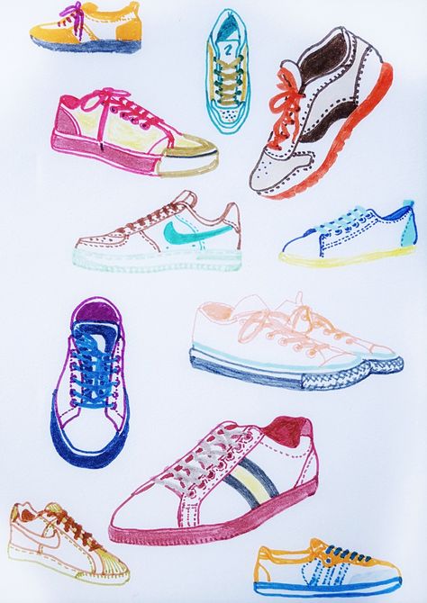 #shoes #trainers #illustration #sneakers Shoe Prints, Trainers Drawing, Trainer Illustration, Sneakers Artwork, Running Shoes Illustration, Shoes Illustration Sneakers, Nike Shoe Illustration, Sneaker Art Illustration, Sport Shoes Illustration