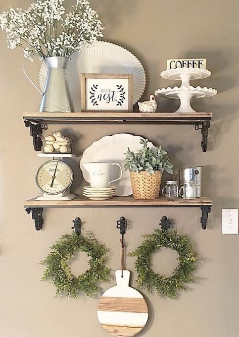 Shutters Diy, Above Fridge, Diy Farmhouse Ideas, Modern Farmhouse Kitchen Decor, Buffet Ideas, Buffet Decor, Small Kitchen Tables, Coffee Bars In Kitchen, Condo Kitchen