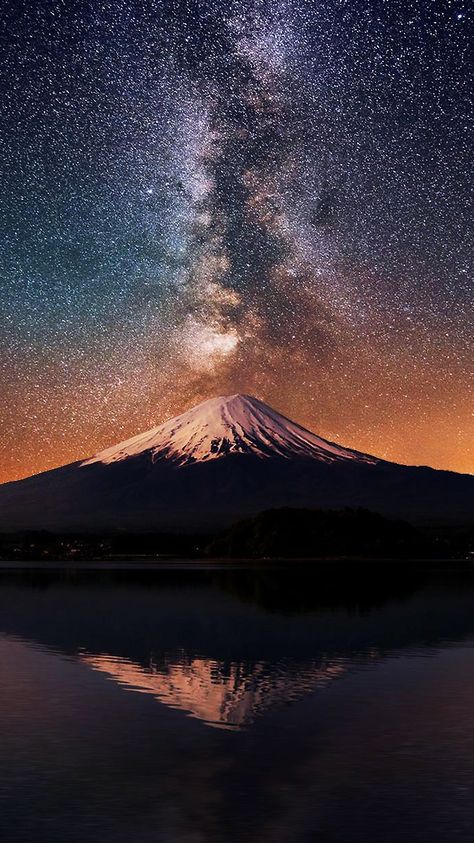 Volcano night sky iPhone 6 wallpaper + more free backgrounds Ios 7 Wallpaper, Fuji Mountain, Monte Fuji, Mont Fuji, Iphone 5 Wallpaper, Sky Full Of Stars, Mt Fuji, Ulsan, Wow Art