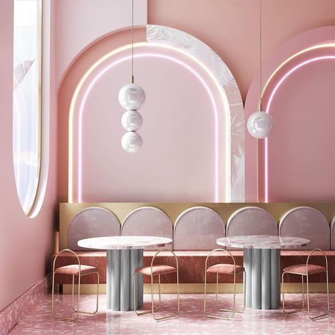 We still have the #arches in mind. Thanks to the architectural choices and soft pink approach is this little #cafeinterior Bags and Beans -… Pastel Interior Design, Pastel Interior, Design Café, Design Apartment, Cafe Interior Design, Pink Interior, Restaurant Interior Design, Decoration Inspiration, Boho Interior