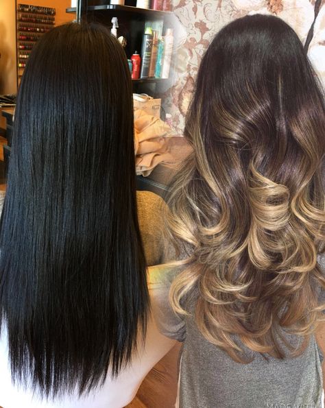 Hair transformation. before and after #jetblack hair #balayage #ashblonde Dark To Light Hair, Black Hair Balayage, Hair Romance, Hair Balayage, Brown Blonde Hair, Silky Hair, Light Hair, Hair Transformation, Ombre Hair