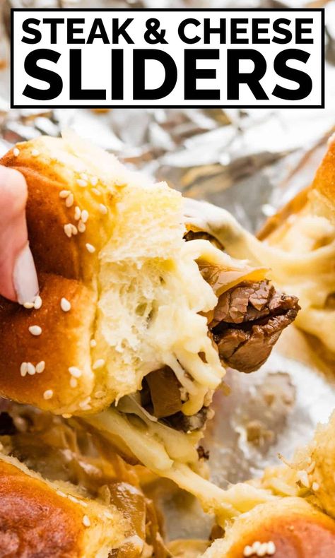 Philly Cheese Steak Sliders Ground Beef, Steak And Cheese Sliders, Philly Cheesesteak Sliders Recipe, Steak Sliders, Sliders Recipes Hawaiian Rolls, Steak And Cheese, Hamburger Recipes Patty, Cheesesteak Sliders, King Hawaiian Rolls