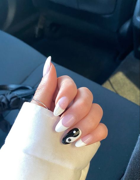 Manicure, french tip, professional massage, nail inspiration, yin and Yang Almond Nails Ying Yang, Yin Yang Nail Art, Yin And Yang Nails, Ying Yang Nails, Yin Yang Nails, Firework Nail Art, Nails Basic, Firework Nails, Fresh Nails