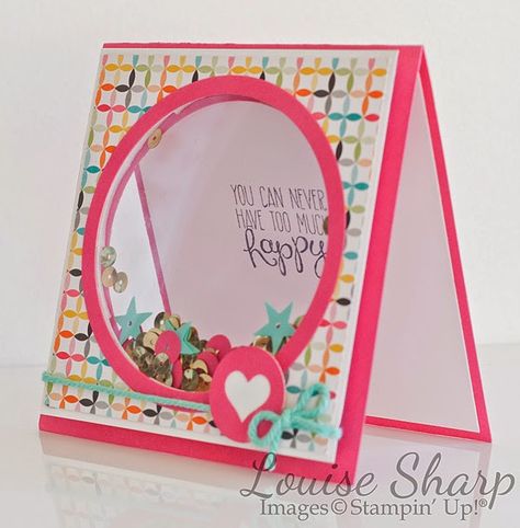 Stampin' Up! shaker card using Project Life journaling card. Just Add Ink Challenge.  By Louise Sharp Acetate Cards, Window Cards, Interactive Cards, Shaker Cards, Card Making Inspiration, Handmade Birthday Cards, Card Tags, Creative Cards, Cool Cards