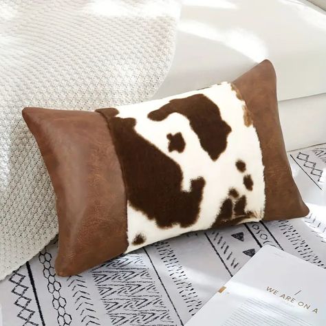 Faux Cowhide Accent Pillow - 12" x 20" Coffee Colored Plush Pillowcase PU Splicing Cushion. Description Care Instructions: Hand wash only Closure Type: Zipper Cover Material: 100% Polyester 11.81" x 19.68" Western Pillows, Faux Cowhide, Pillow Crafts, Patchwork Cushion, Table Sofa, Modern Throw Pillows, Cushion Pattern, Cow Pattern, Couch Covers