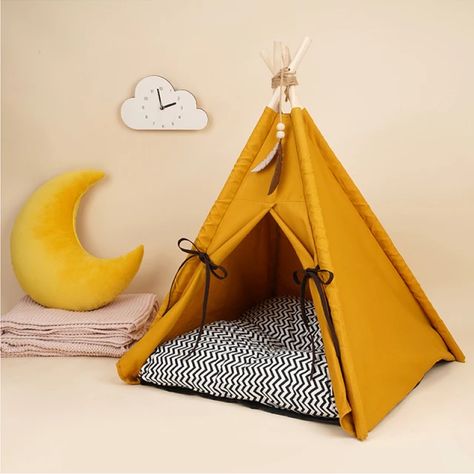 Pet Tent for Dogs Puppy Cat Bed Yellow Canvas Dog Cute House Pet Teepee with Cushion, 30 Inch Tall, for Pets Up to 15lbs _ - AliExpress Mobile Teepee Dog Bed, Dog Teepee, Cat Teepee, Pet Tent, Pet Teepee, Teepee Bed, Plush Dog Bed, Dog Tent, Niche Chat