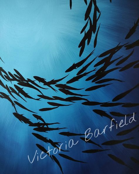 Fish Shoal Art, Abstract Fish Painting, Sea Tattoos, Shoal Of Fish, Phthalo Blue, Drawing Commissions, Sea Tattoo, Fish Painting, Fish Art