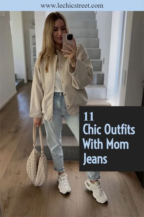 11 Chic Outfits With Mom Jeans. Looking for fall outfits or spring outfits with mom jeans outfit. Plenty of mom jeans outfits inspo to give you that cool girl vibe and jeans aesthetic. These jeans outfit can be worn year round and are the perfect jean aesthetic for mom jean outfits. Plenty of mom jean outfits for jean outfit fall or spring outfits with jean outfit. Plenty of casual outfits with jeans outfit. #momjeansoutfit #falloutfits #denimjeans #momjeans #momjeansoutfits #momjeanoutfit Mom Jeans And Ankle Boots Outfit, Business Casual Mom Jeans, Mom Jeans Outfit Casual Winter, Mom Jeans And Trainers Outfit, Womens Mom Jeans Outfit, Sneakers And Mom Jeans Outfit, Sweater With Mom Jeans Outfit, Dressy Mom Jeans Outfit, Mum Jeans Winter Outfit