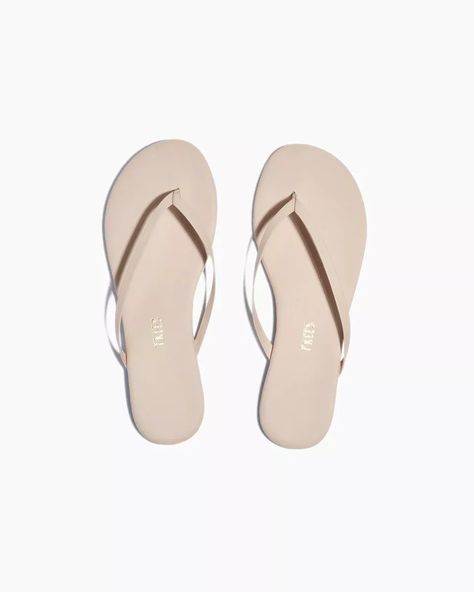 Lily Nudes in Linen | Flip-Flops | Women's Footwear | TKEES Nude Flip Flops, Tkees Flip Flops, Leather Flip Flops Womens, Blue Black Color, The Boyfriend, Leather Flip Flops, Leather Conditioner, Women's Footwear, Wide Straps