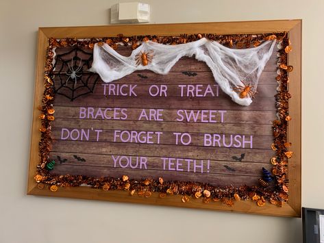 Orthodontics Office Decor, Halloween Orthodontics, Ortho Office, Office Boards, Orthodontic Office, Work Bulletin Boards, Halloween Bulletin Boards, Office Board, Bulletin Board Design