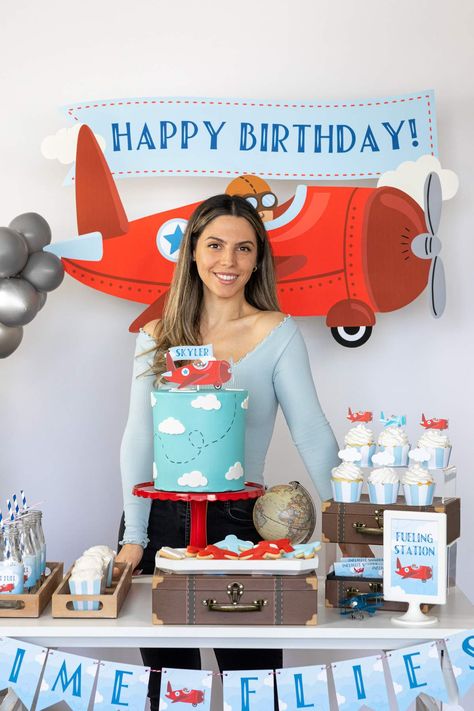 Vintage Airplane Birthday Party Birthday Party Ideas | Photo 1 of 23 | Catch My Party Time Flies Party, Airplane Party Theme, Vintage Airplane Birthday Party, Airplane Party Decorations, Airplane Birthday Party Decorations, Vintage Airplane Party, Vintage Airplane Birthday, Time Flies Birthday, 2nd Birthday Party For Boys