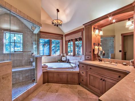 Dream Bathrooms Modern, Stardew House, Mansion Bathroom, Lux Bathroom, Big Beautiful Houses, Mountain Mansion, Key House, Cabin Interior Design, Beautiful Bathroom Designs