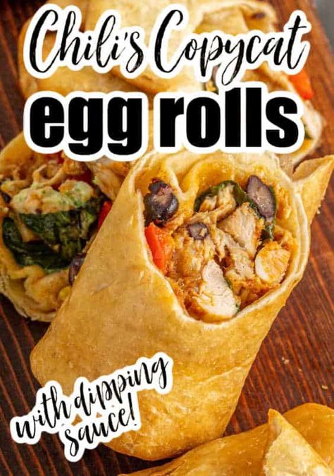 I absolutely LOVE these egg rolls from Chili's and love this copycat recipe! #chilis #egg #rolls #copycat #recipe #appetizer Chilis Egg Rolls, Southwest Eggrolls Recipe, Southwestern Eggrolls Recipe, Egg Roll Dipping Sauce, Egg Roll Sauce, Chilis Copycat Recipes, Shell Recipes, Dumplings Recipes, Southwest Egg Rolls