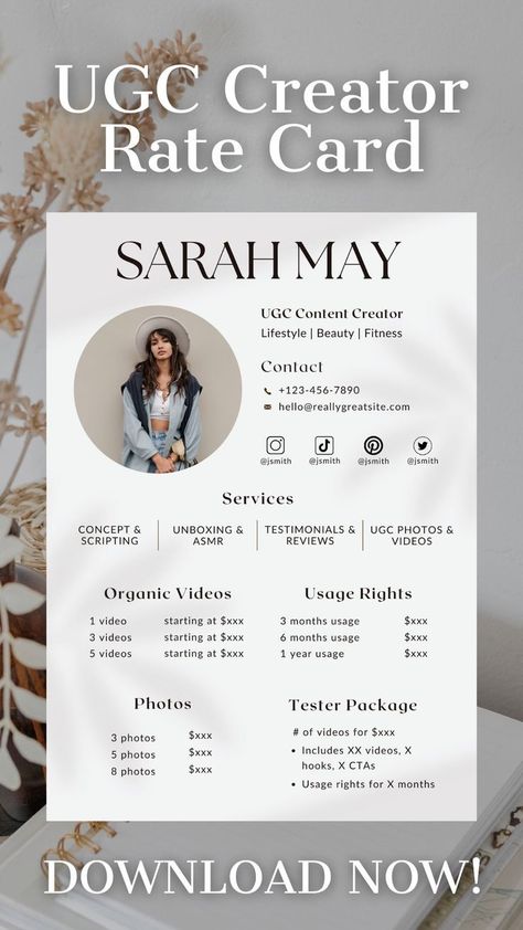 Content Creator UGC Rate Card Canva Template Rate Card, Content Creators, Free Fonts, Canva Template, Content Creator, Card Template, Social Media, Media, Books