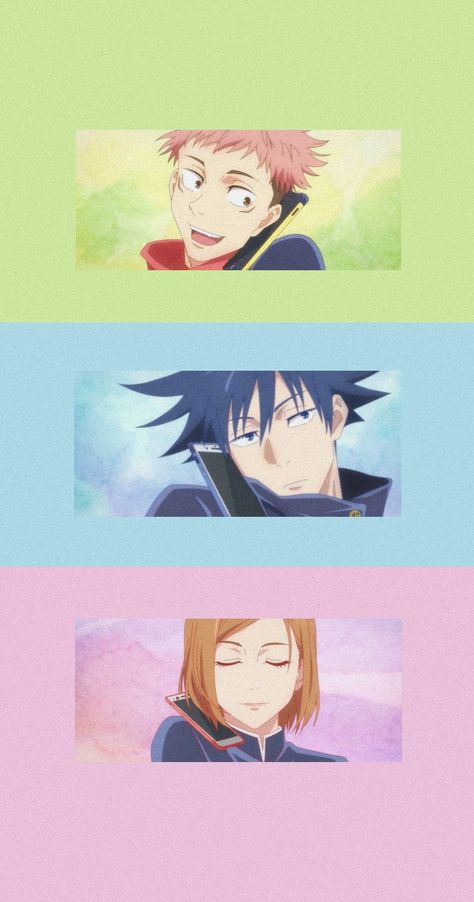 green , blue , pink , anime , jujutsu kaisen , jjk Jjk Lockscreen Anime, Yuji Megumi Nobara Wallpaper, Yuji Itadori Lockscreen, Megumi Fushiguro Lockscreen, Jujutsu Character, Itadori Yuji Wallpaper, Megumi Wallpaper, Jjk Yuji, Jjk Wallpapers