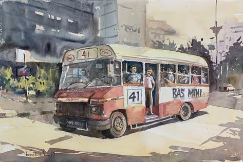 Bus mini 1990 watercolour by Brian Tai Bus Philippines, Colour Painting, Bus Stop, Watercolor Paint, Water Colour, So Cool, Watercolour Painting, Art Inspo, Philippines