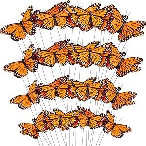 Lyrow 72 Pcs Monarch Butterfly Decorations Butterflies for Crafts 4 Size Artificial Feather Butterfly Decor on Picks Butterflies for Halloween Crafts Fake Butterflies with Wire Wall Decor (Orange) Fake Butterflies, Wire Wall Decor, Feather Butterfly, Fairy Bedroom, Butterfly Decor, Floral Picks, Butterfly Wall Decor, Largest Butterfly, Butterfly Decorations