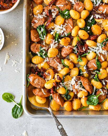 When life gets busy, this Sausage and Gnocchi Sheet Pan Dinner makes for a best weeknight meal. #onepan #busymoms #quickdinner Gnocchi Sheet Pan Recipe, Andouille Sausage Sheet Pan Recipes, Sausage Gnocchi Sheet Pan, Italian Sausage Sheet Pan Dinner, Gnocchi Sheet Pan Dinner, Dinner For Busy Moms, Gnocchi Sheet Pan, Sausage Potatoes And Peppers, Skillet Pasta Recipes