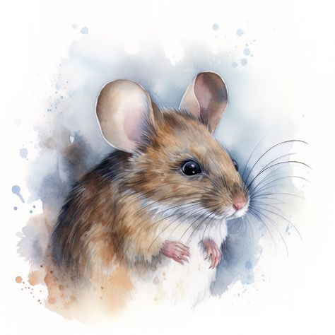 Animal Digital Art, Mouse Watercolor, Mouse Paint, Baby Animal Art, Mouse Drawing, Brick Art, Portrait Watercolor, Creating Artwork, Art Watercolor Painting