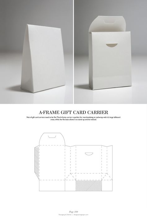 A-Frame Gift Card Carrier - Packaging & Dielines: The Designer's Book of Packaging Dielines Packaging Dielines, Card Carrier, Pola Kotak, Paper Box Diy, Paper Box Template, Origami Bag, Packaging Diy, Packaging Template, Gift Box Template