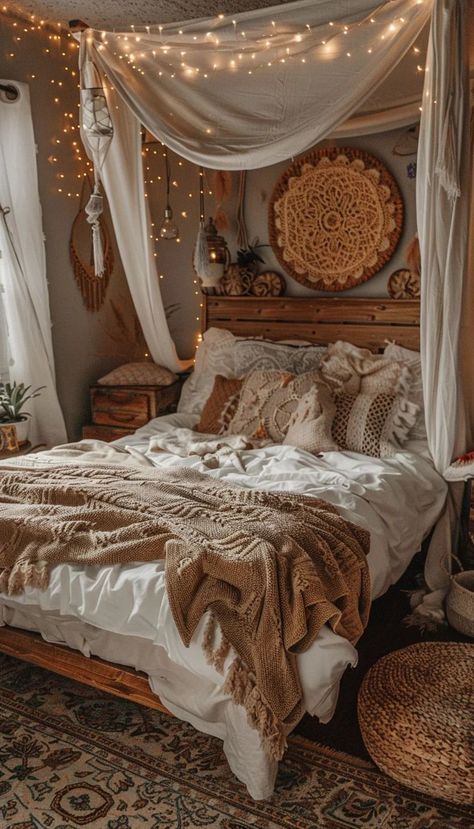 2025 Habits, Bedroom Ideas Classy, Bed Rooms Design Modern Luxury, Moody Boho Bedroom, Bed Tapestry, Street Bedroom, Bedroom Feature Wall, Bedroom False Ceiling, Country Room