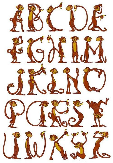 Alphabet monkey Alphabet Typography, Bullet Journal Font, Journal Fonts, Alfabet Letters, Typography Alphabet, Fancy Letters, Hand Lettering Alphabet, Lettering Alphabet Fonts, Creative Lettering