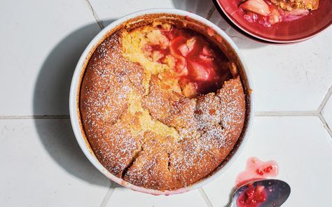 Rhubarb, apple and raspberry pudding with sour cream and marmalade sponge recipe Raspberry Pudding, Sponge Pudding, Sponge Recipe, Raspberry Rhubarb, Easy Puddings, Almond Crunch, Caramelised Apples, Toffee Sauce, Sour Cream Recipes