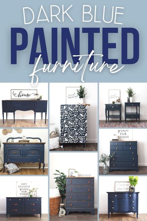 Dark Blue Painted Furniture Navy Painted Furniture Ideas, Dark Navy Furniture Paint, Dark Blue Chalk Paint Furniture, Dark Blue Painted Furniture, Dark Blue Dressers Painted, Navy Blue Painted Furniture, Navy Blue Dressers Painted, Navy Blue Furniture Paint, Dark Blue Furniture