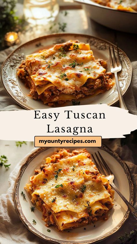 Elevate your Friendsgiving with this easy Tuscan Lasagna recipe. Loaded with authentic Italian flavors, it’s perfect for cozy winter meals dinners. The creamy cheese layers and savory sauce bring warmth and comfort to any occasion, making it a standout Friendsgiving dinner recipe or an indulgent weekend treat for your loved ones. Cheeseless Lasagna, Lasagna Layers Order, Lasagna No Ricotta Cheese, Authentic Lasagna Recipe Italy, Italian Meals Authentic, Tuscan Lasagna, Best Lasagna Recipe With Ricotta, Meat Lasagna Recipe With Ricotta, Potluck Lasagna