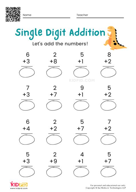 Single-digit Addition Math Worksheets & Free Printables Single Digit Addition Worksheets, Free Addition Worksheets, Lkg Worksheets, Touch Math, Math Addition Worksheets, School 2021, Mathematics Worksheets, Nouns Worksheet, Work Sheet