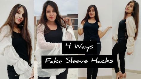 #Fashionhacks #FakeSleeves #FashionBlogger Uncomfortable with wearing a sleeveless dress or tops? Now make your own sleeves. Yes, you can create your own fake sleeves from a dupatta / shrug and it's super easy. This fashion video will just make your day better. I'll keep uploading more fashion Blog and till then keep it stylish and don't forget to comment if you like it or not! Do subscribe my channel if you love such fashion hacks! Sleeveless Dress Hack, Sleeve Hacks, Dressing Hacks, Fake Sleeves, Sleeveless Kurta, Party Tiara, Sleevless Dress, Tie Sleeve Dress, Gown With Dupatta