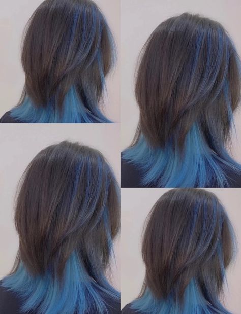 Wolfcut With Hair Color, Wolfcut Color Ideas, Inosuke Hair Dye, Wolfcut Dyed Underneath, Korean Dyed Hair Short, Wolfcut Hair Dye, Wolfcut Hair Color Ideas, Wolfcut Hair Color, Mullet Highlights