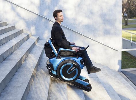 scewo electric wheelchair climb stairs designboom Accessibility Architecture, Wheelchairs Design, Stair Climbing, Printed Flip Flops, Powered Wheelchair, Electric Wheelchair, Big Wheel, Mobility Scooter, Digital Trends