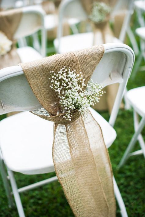 Wedding Ceremony Chairs, Backyard Wedding Decorations, Rustic Wedding Decorations, Rustic Backyard, Breath Flowers, Ceremony Chairs, Wedding Chair Decorations, Wedding Barn, בר מצווה